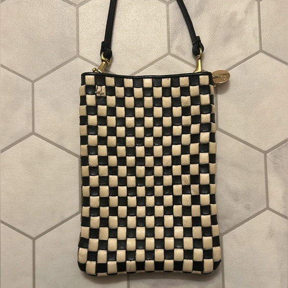 Clare V Poche Leather Woven Checkered Black/Cream Crossbody Bag 🏁 - Picture 4 of 12